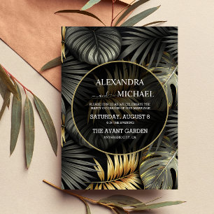 Black and Gold Tropical Destination Wedding Invitation