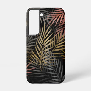 Black and gold tropical flowers and leaves Pattern Samsung Galaxy Case