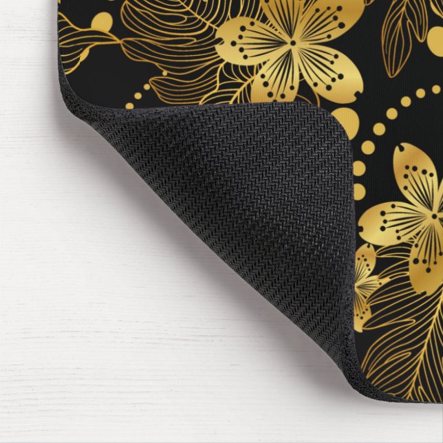 Black and gold tropical flowers & leaves pattern mouse mat (Corner)