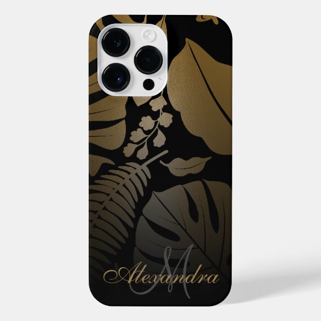 Black and Gold Tropical Leaves iPhone Case (Back)