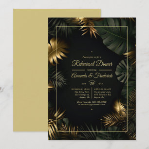 Black and Gold Tropical Rehearsal Dinner Invitation