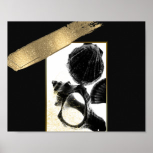 Black and Gold Tropical Seashells Printable Art  Poster