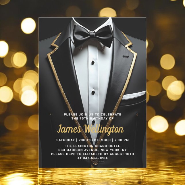 Black and Gold Tuxedo Birthday Event Invitation (Creator Uploaded)