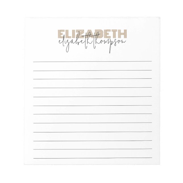 Black and Gold Typeface Name Lined Notepad (Front)