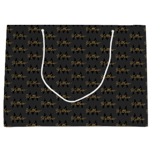 Black and Gold Typography Add Name & Monogram Mens Large Gift Bag