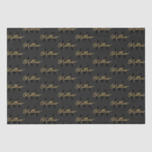 Black and Gold Typography Add Name & Monogram Mens Tissue Paper