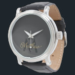 Black and Gold Typography Add Name & Monogram Mens Watch<br><div class="desc">Simple and elegant golden typography to personalise with your name and monogram.</div>