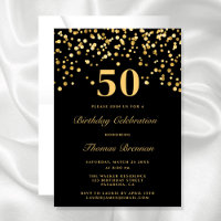 Black And Gold Typography Fifty 50th Birthday