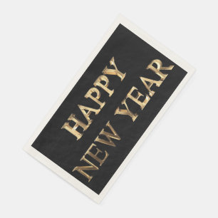 Black and Gold Typography Happy New Year Napkins