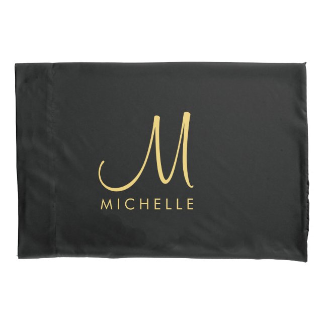 Black And Gold Typography Monogram Name Template Pillowcase (Front)