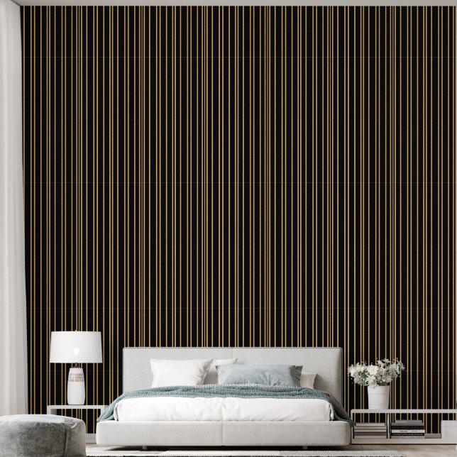 Black and Gold Vertical Stripes Wallpaper (Bedroom)