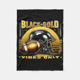 Black And Gold Vibes Only Game Day Funny Tournamen Fleece Blanket