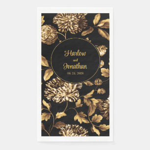 Black And Gold Vintage Floral Vine Wedding Napkin