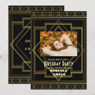 Black and Gold vintage Great Gatsby birthday party Invitation