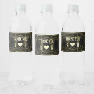 black and gold vintage great gatsby wedding water bottle label