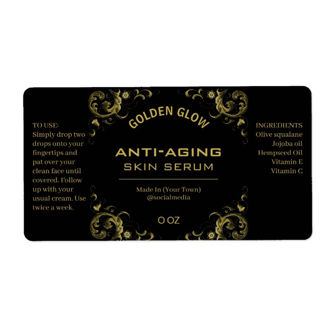 Black And Gold Vintage Serum Labels (Front)