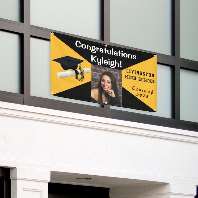 Black and Gold Vinyl Graduation Photo Banner (Outside Building)