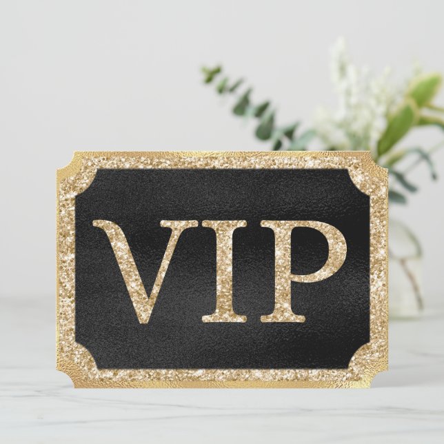 Black and Gold VIP Event Ticket Invitation (Standing Front)