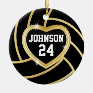 Black and Gold Volleyball Ceramic Tree Decoration