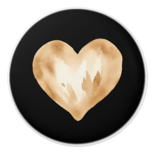 Black and Gold Watercolor Heart Ceramic Knob