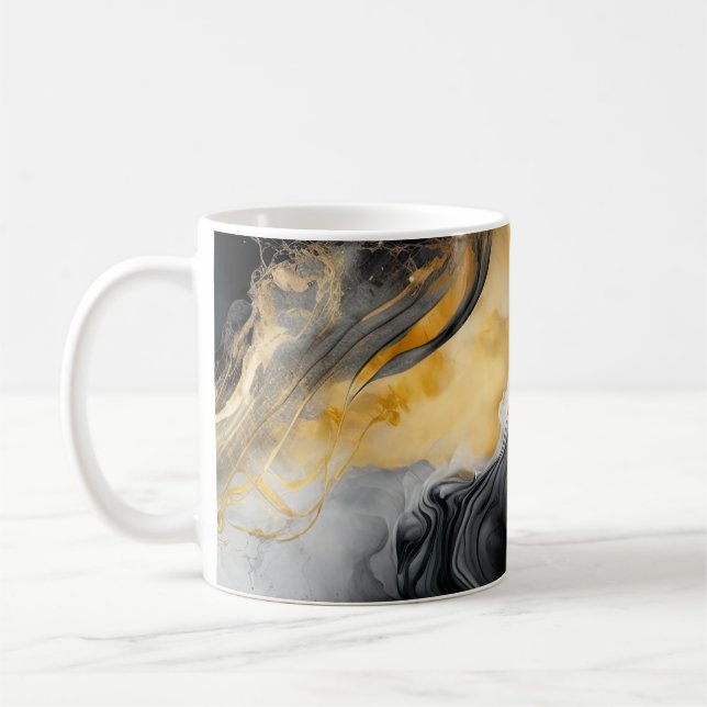 Black and Gold Watercolor Marble Coffee Mug (Left)