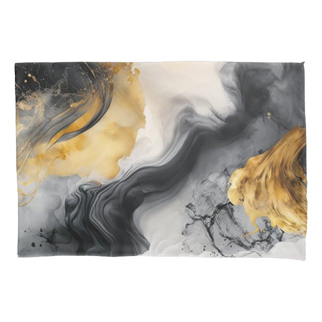 Black and Gold Watercolor Marble Pillowcase (Front)