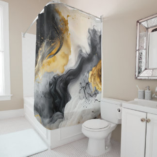 Black and Gold Watercolor Marble Shower Curtain