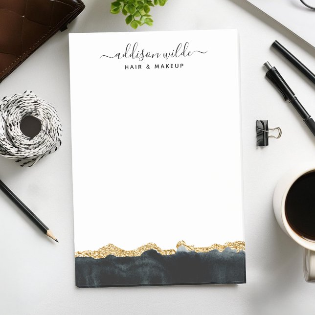 Black And Gold Watercolor Personalised Post-it Notes (Creator Uploaded)
