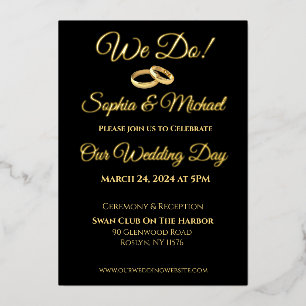 Black and Gold-We Do! Wedding Rings- Foil Holiday Card