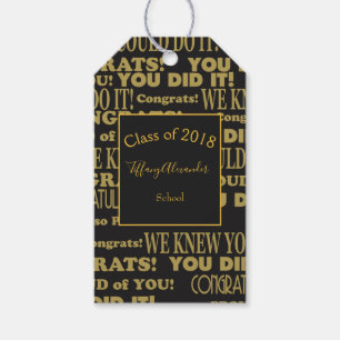Black and Gold We You Did It Congrats Gift Tags