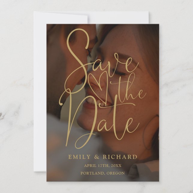 Black And Gold Wedding 2 Photo Elegant Script Save The Date (Front)