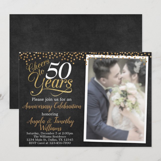 Black and Gold Wedding Anniversary Invitation (Front/Back)