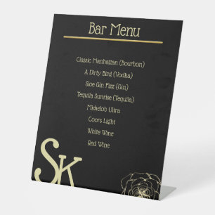 Black and Gold Wedding Bar Menu Pedestal Sign