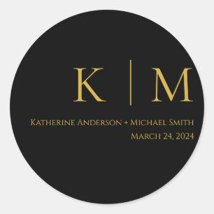 Black and Gold-Wedding- Classic Round Sticker