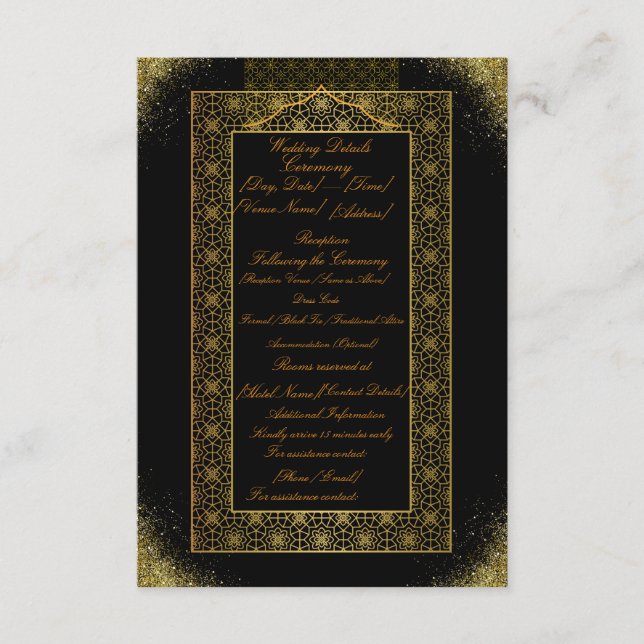 Black and Gold Wedding Details Card | Elegant  (Front)