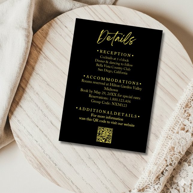 Black and Gold Wedding Details Enclosure Card (Creator Uploaded)