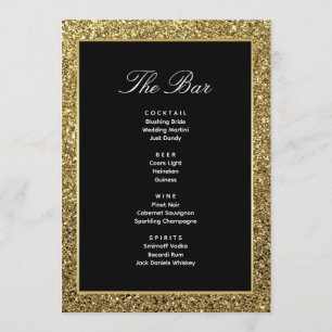Black and Gold Wedding Drink Bar Menu Card
