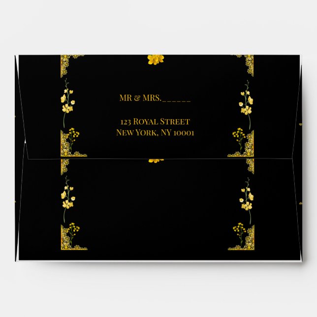 Black and Gold Wedding Envelope Template  (Back (Top Flap))