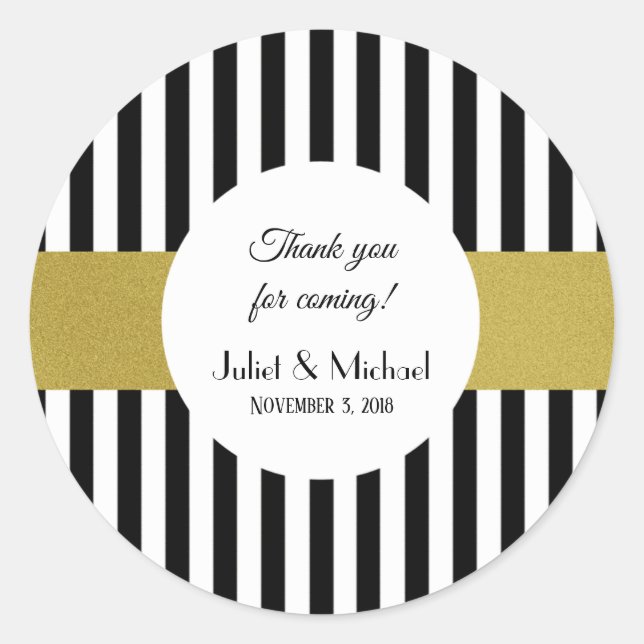 Black and Gold Wedding Favour Stickers (Front)