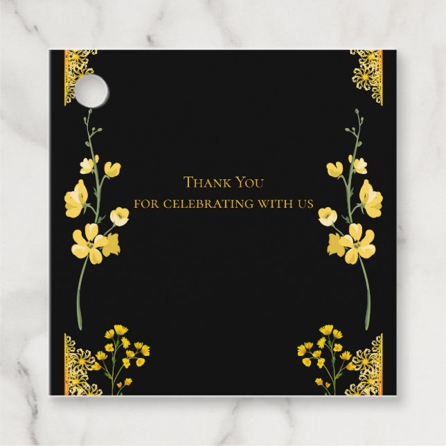 Black and Gold Wedding Favour Tag (Front)