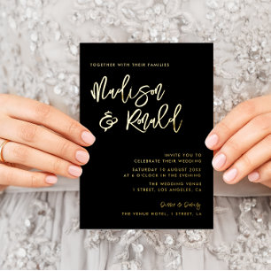 black and gold wedding foil invitation