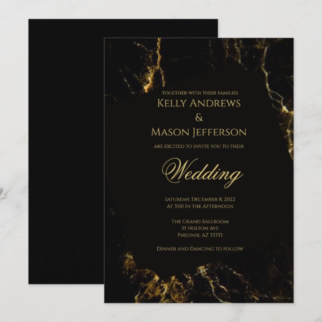 Black and Gold Wedding Invitation (Front/Back)