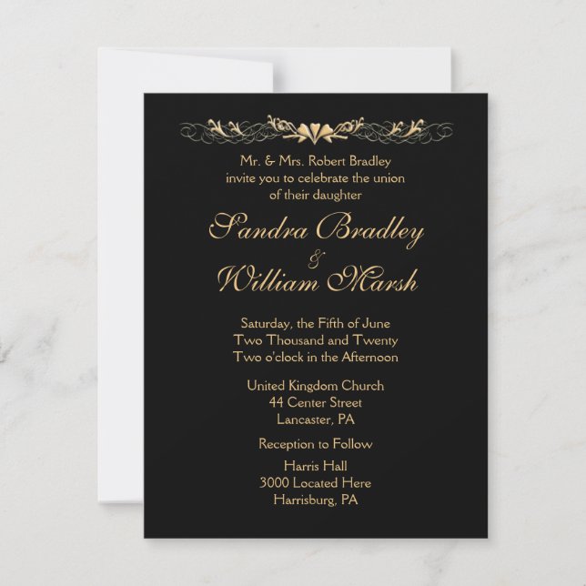 Black and Gold Wedding Invitation (Front)