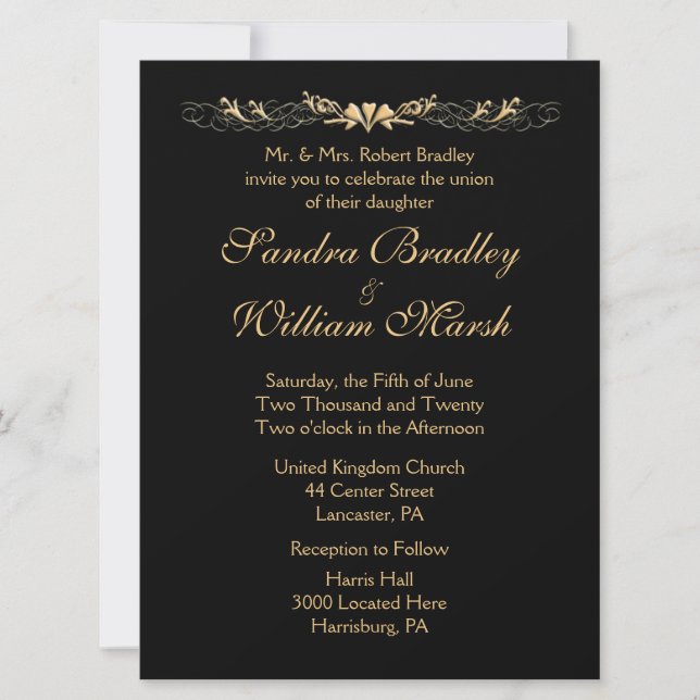 Black and Gold Wedding Invitation (Front)