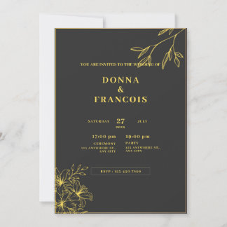 black and gold wedding invitation