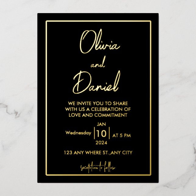 Black and Gold wedding invitation cards  (Front)