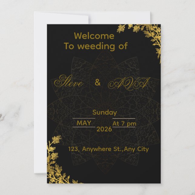 Black and Gold Wedding Invitation | Elegant Luxury (Front)