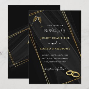 Black and Gold Wedding Invitation Rings Champagne