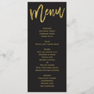 Black And Gold Wedding Menu Personalised