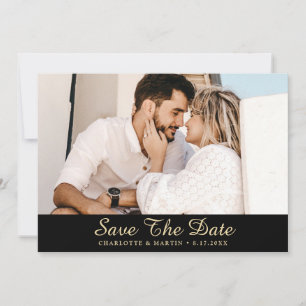 Black and Gold Wedding Photo Save The Date Cards